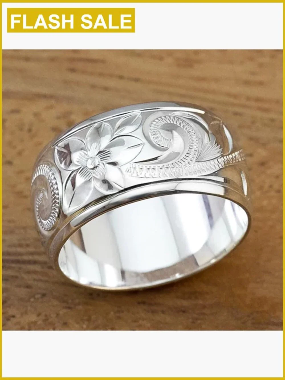 925 Sterling Silver Carved Flower Ring Stackable Band Engagement Wedding Size 10